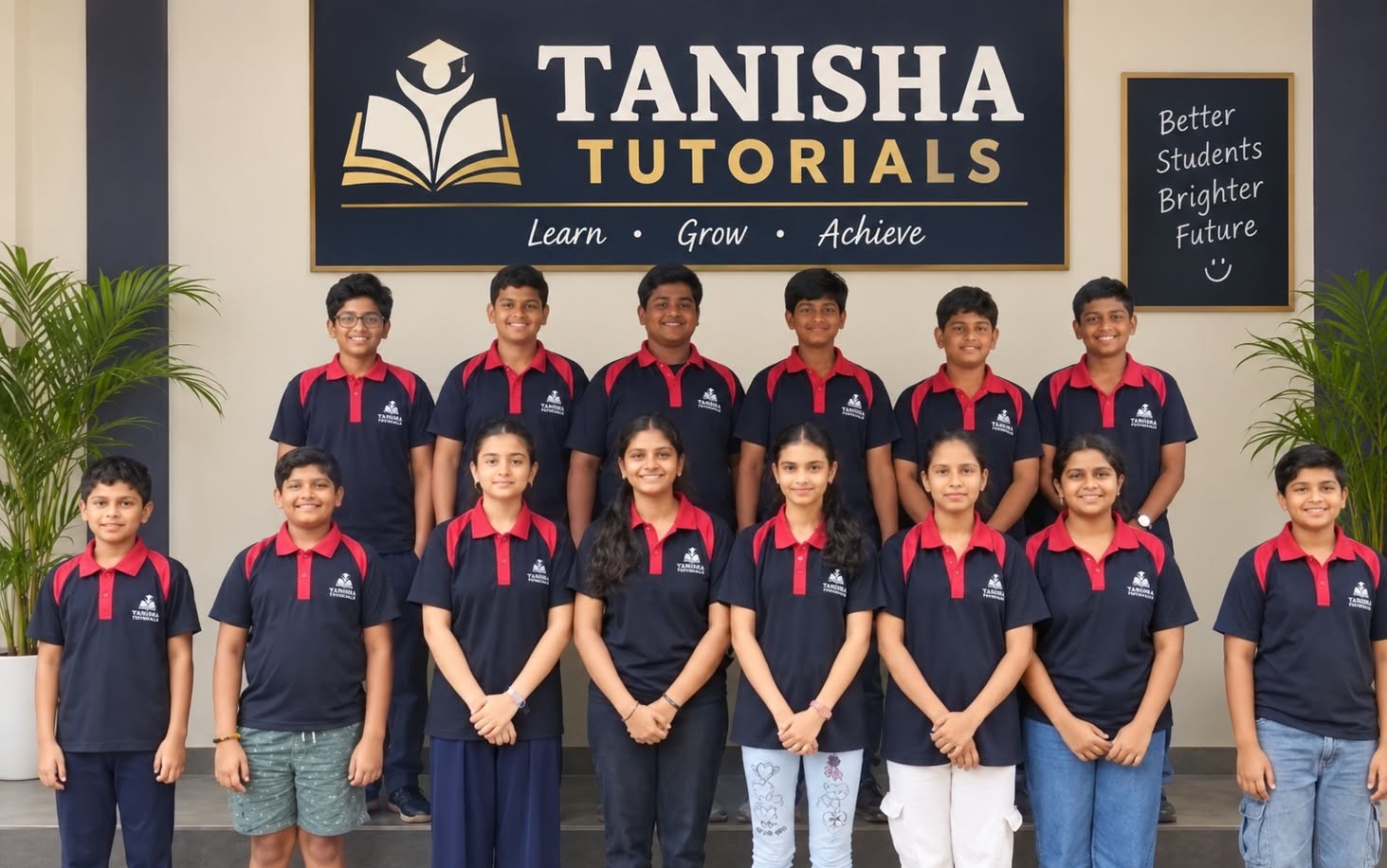 A tutor helping students learn together in a welcoming classroom